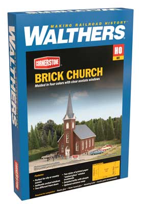 Walthers Cornerstone 933-3496 Brick Church Kit HO Scale - box front