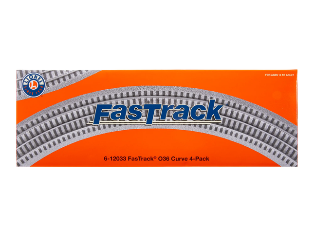 Lionel 6-12033 FasTrack O36 Curved Track 4-Pack O Scale - box front