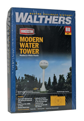 Walthers Cornerstone 933-3528 | Modern Steel Water Tower - 3 Town-Name Decals - Building Kit | HO Scale