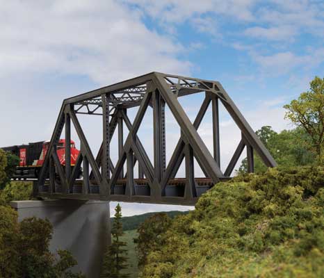 Walthers Cornerstone 933-4511 97' Subdivided Warren Truss Bridge Single-Track HO Scale Kit - assembled scene