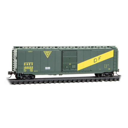 Micro-Trains GAEX 50' boxcar N Scale model, featuring authentic mid-century livery and Damage Free loaders.