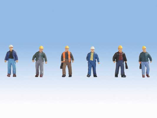 Walthers SceneMaster 949-6047 | Construction Workers Set #2 - Pack of 6 Painted Figures with Hard Hats | HO Scale