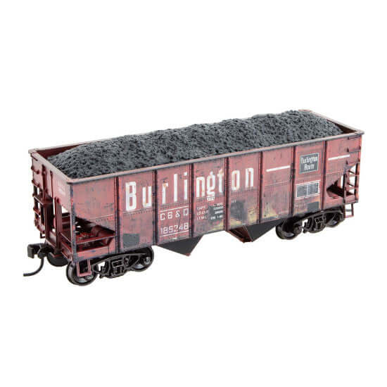 Micro-Trains HO scale 33' Twin Bay Open Hopper, Chicago Burlington & Quincy #189248 with heavy weathering.