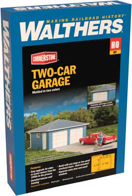 Walthers Cornerstone 933-3793 | Two-Car Garage Building Kit | HO Scale