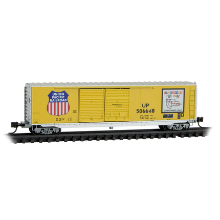 Micro-Trains 037 00 170 | 50' Standard Boxcar - Double Door, Cushioned Underframe - Union Pacific #506648 Automated Rail Way | N Scale