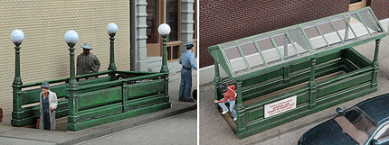 Walthers Cornerstone 933-3762 | Subway Entrance - 2 Plastic Building Kits, NYC Style with Hood, Stairs & Railings | HO Scale