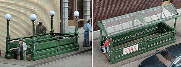 Walthers Cornerstone 933-3762 | Subway Entrance - 2 Plastic Building Kits, NYC Style with Hood, Stairs & Railings | HO Scale