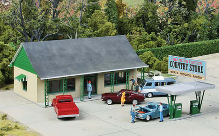 Walthers Cornerstone 933-3491 | Country Store - Gas Pump Island, Printed Signs - Building Kit | HO Scale