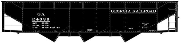 Accurail 81853 AAR 70-Ton Offset-Side 3-Bay Hopper Georgia Railroad #24039 HO Scale - black side view
