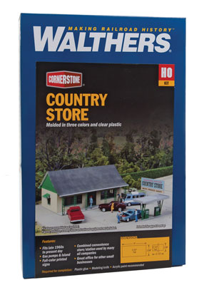 Walthers Cornerstone 933-3491 | Country Store - Gas Pump Island, Printed Signs - Building Kit | HO Scale