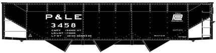 Accurail 81851 AAR 70-Ton Offset-Side 3-Bay Hopper Kit P&LE #3458 HO Scale - side view with Penn Central herald