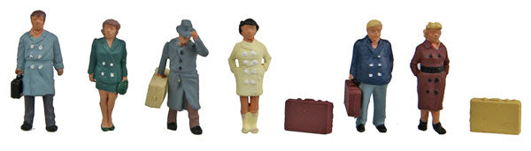 Walthers SceneMaster 949-6023 | City Travelers - Pack of 6 Painted Figures with Luggage | HO Scale