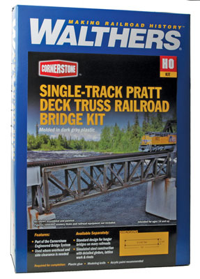 Walthers Cornerstone 933-4520 | 109' Single-Track Pratt Deck Truss Railroad Bridge Kit | HO Scale