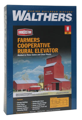 Walthers Cornerstone 933-3238 Farmer's Co-op Rural Grain Elevator N Scale kit - box front