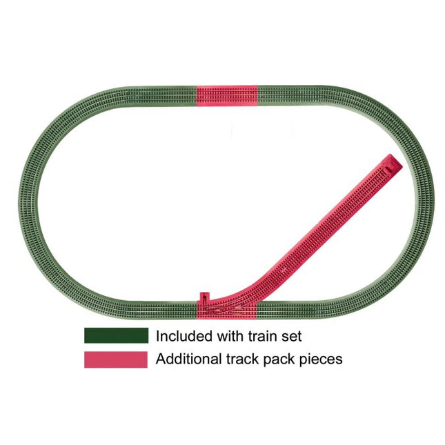 Lionel 6-12044 FasTrack Siding Track Add-on Pack O Scale - layout diagram showing siding spur added to basic FasTrack oval