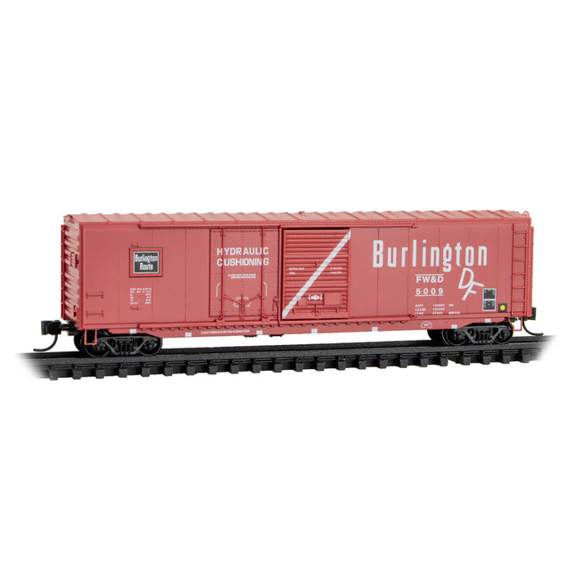 Micro-Trains 076 00 180 | 50' Standard Boxcar - Plug & Sliding Door, No Roofwalk - Fort Worth & Denver Burlington #5009 | N Scale