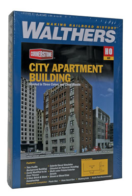 Walthers Cornerstone 933-3770 | City Apartment Background Building - 9-Story Brick Facade - Building Kit | HO Scale