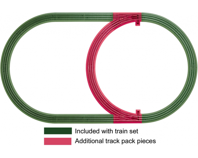 Lionel 6-12028 FasTrack Inner Passing Loop Add-on Pack O Scale - layout diagram showing inner siding added to basic FasTrack oval
