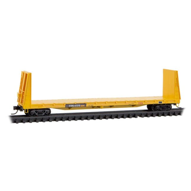 Micro-Trains N Scale TTPX Rd# 81318 61' Bulkhead Flatcar model for structural steel and logs transportation.