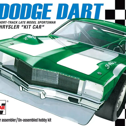 AMT 1450 Dodge Dart Sportsman model kit box with green race car illustration.