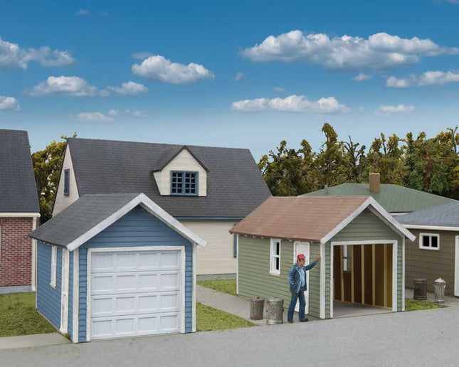 Walthers Cornerstone 3796 | Single-Car Garage 2-Pack Building Kit | HO Scale