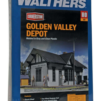 Walthers Cornerstone 933-3532 | Golden Valley Depot – Plastic Building Kit | HO Scale packaging with details.