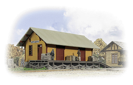 Walthers Cornerstone 933-3533 | Golden Valley Freight House – Plastic Building Kit | HO Scale with detailed wood-style construction.