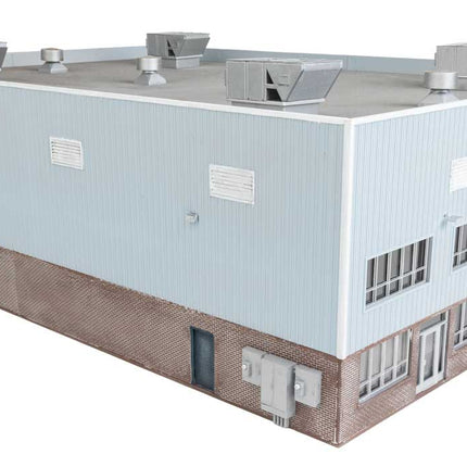Walthers Cornerstone Plastic Pellet Plant model, showcasing detailed roof and wall structures in HO scale.