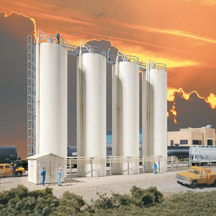 Walthers Cornerstone 933-3081 | Plastic Pellet Transfer Facility | HO Scale showcasing tall vertical silos and unloading area.
