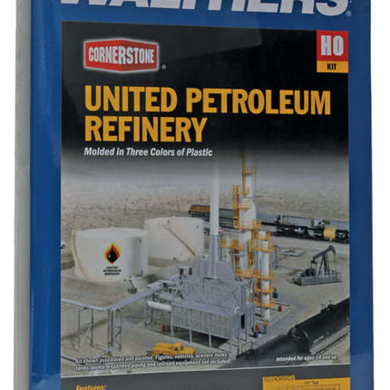 Walthers Cornerstone 933-3705 | United Petroleum Refining | HO Scale kit packaging displaying model components.