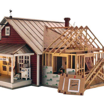 Woodland Scenics Country Store Expansion model displaying detailed architecture and construction features for O Scale layouts.