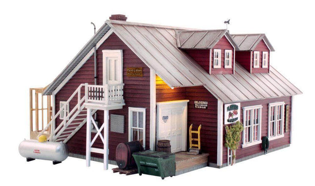 Woodland Scenics Country Store Expansion 5845 model for O Scale layout, featuring detailed architecture and realistic signage.