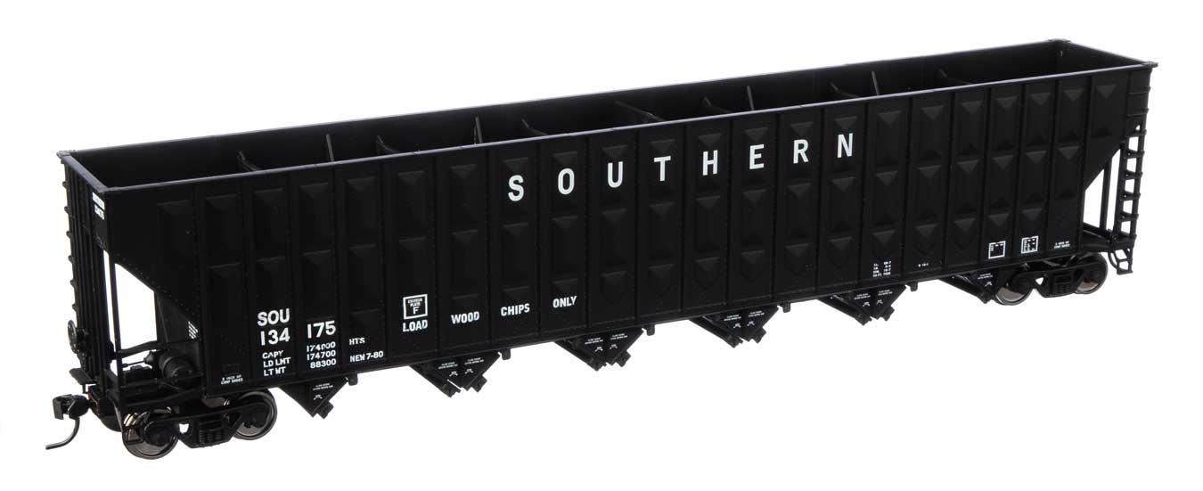 WalthersMainline 910-6776 | 73'3" Greenville 7,000 Cubic Foot Wood Chip Hopper - Ready to Run - Southern Railway #134175 (black, white; small name & number) | HO Scale