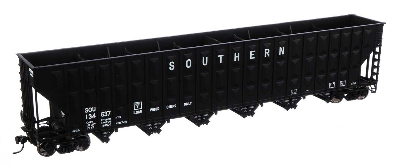 WalthersMainline 910-6777 | 73'3" Greenville 7,000 Cubic Foot Wood Chip Hopper - Ready to Run - Southern Railway #134637 (black, white; small name & number) | HO Scale