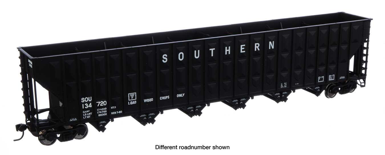 WalthersMainline 910-6778 | 73'3" Greenville 7,000 Cubic Foot Wood Chip Hopper - Ready to Run - Southern Railway #134642 (black, white; small name & number) | HO Scale