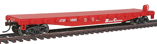 WalthersTrainline 931-1605 | Flatcar - Ready to Run - Atchison, Topeka & Santa Fe #88985 (red, white) | HO Scale