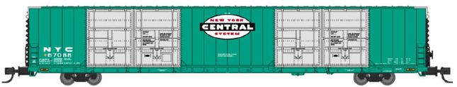 Bluford Shops 87307 | 86' Quad Door Boxcar - New York Central (NYC) - Black Ends #67063 | N Scale