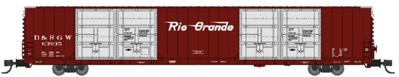 Bluford Shops 87345 | 86' Quad Door Boxcar - Rio Grande D&RGW #63936 | N Scale