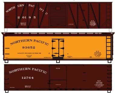 Accurail 8144 | 3 Pack 40' Wood Boxcars and Wood Reefer Set - Northern Pacific #20195, #93652, #12764 - Kit | HO Scale
