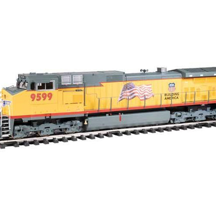 Bachmann 90904 G Scale GE Dash 9-44CW - Standard DC - Union Pacific #9599 (Armour Yellow, gray; "Building America", U.S. Flag)
