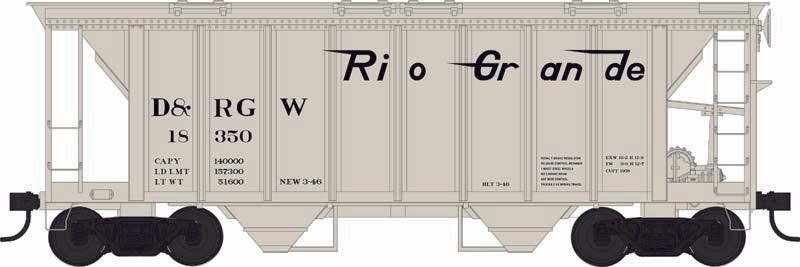Bowser 43257 | H34 Covered Hopper Cars - Denver & Rio Grande Western - Blt 3-46 Repack 3-46 Road #18360 | HO Scale