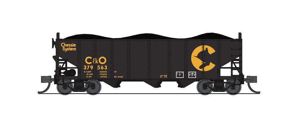 Broadway Limited 7155 | 3-Bay Hopper, Chessie System (C&O), Black w/ Yellow, 2-pack B | N Scale