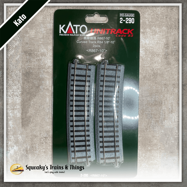 Kato 2290 | Unitrack 867mm (34 1/8") Radius 10º Curve Track [2 pcs] | HO Scale