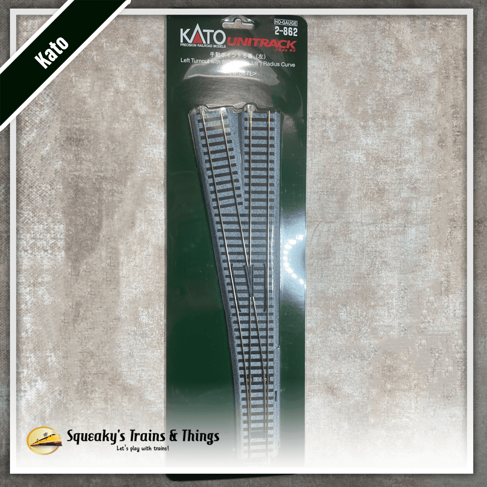 Kato 2862 | Unitrack #6 492mm (19 3/8") Manual Left Turnout with 867mm (34 1/8") Radius Curve. | HO Scale