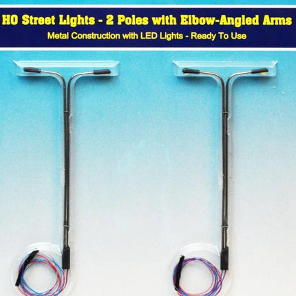 Rock Island Hobby 012100 | Street Lights (2) - 2 Vertical Poles with 2 Elbow Arms | HO Scale