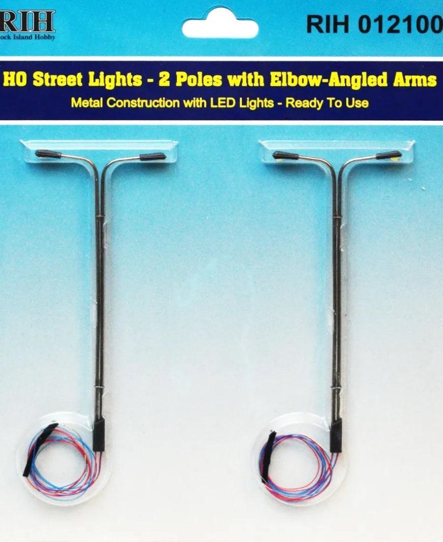 Rock Island Hobby 012100 | Street Lights (2) - 2 Vertical Poles with 2 Elbow Arms | HO Scale