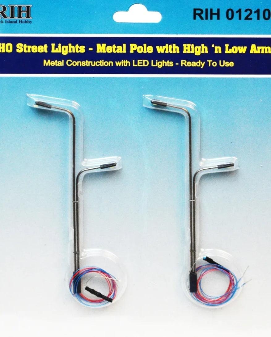 Rock Island Hobby 012103 | Street Lights (2) - 2 Vertical Poles High & Low Arms | HO Scale