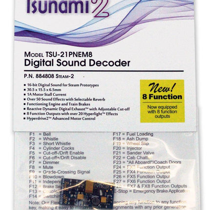 SoundTraxx 884808 | TSU-21PNEM8 Tsunami2 (1-amp) Steam-2 Sound Decoder