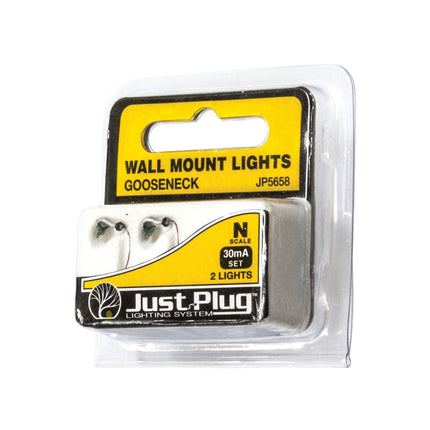 Woodland Scenics 5658 | Just Plug Lighting System - Gooseneck Wall Mount Lights | N Scale